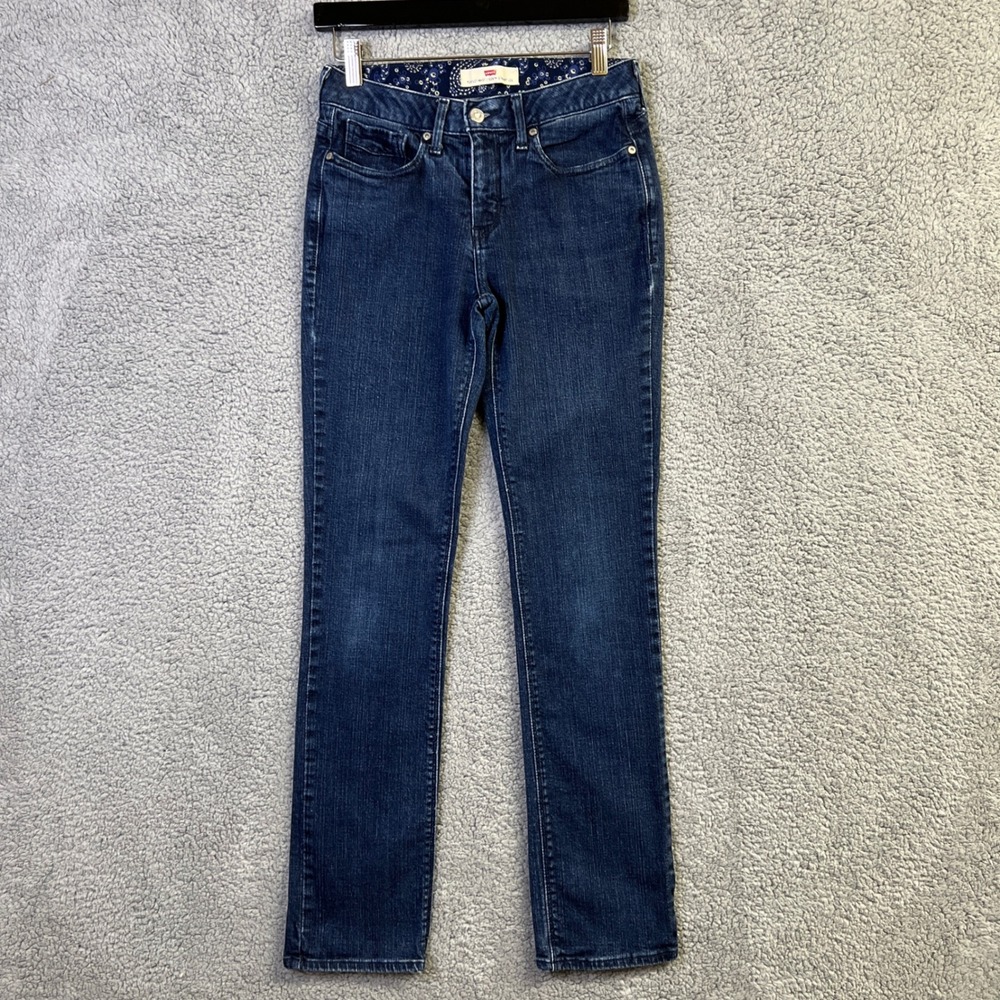 Levis Jeans Women 4M Blue Denim Dark Wash Straight Flap Pocket Paisley Americana